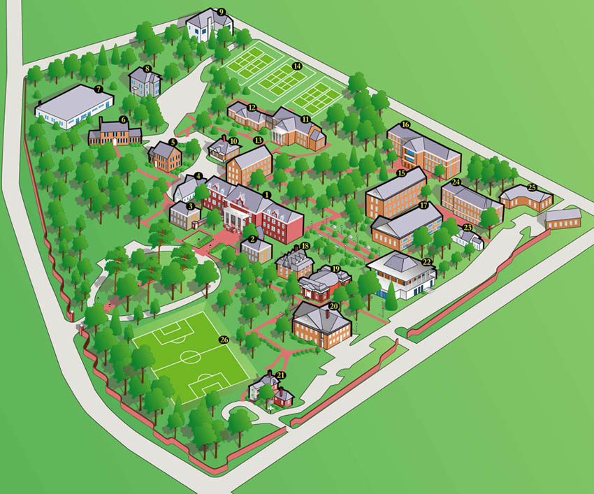 Aerial rendering of a highschool